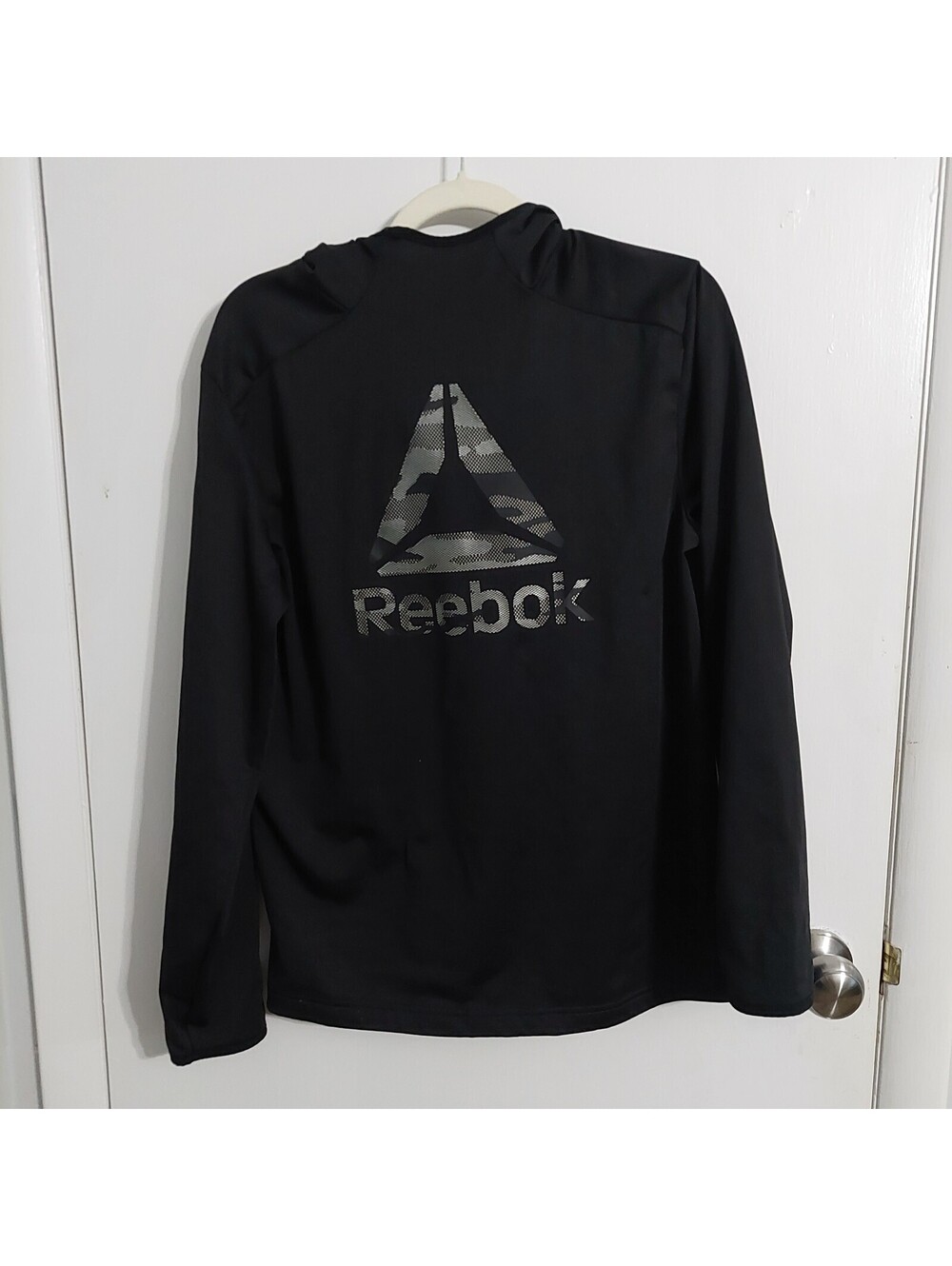 Reebok Black Hoodie with Camo Logo - Size Medium